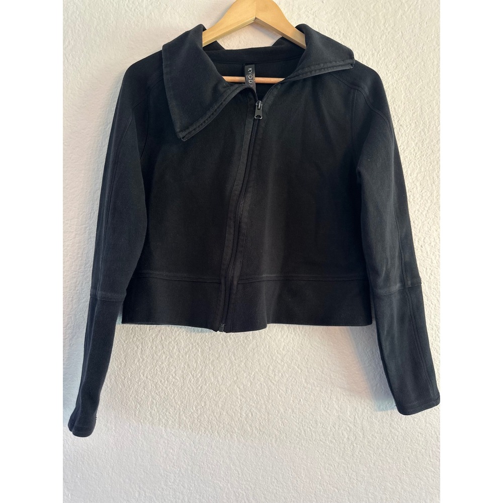 Kyodan Full Zip Jacket Womens Size L Black Cropped Wide Collar Athleisure